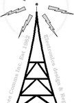 A black and white image of an electrical tower