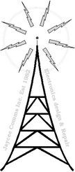 A black and white image of an electrical tower